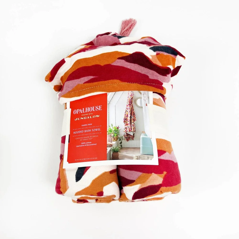 Opalhouse x Jungalow Adult Hooded Bath Towel with Tassel Pink and Red Zebra - Picture 3 of 6
